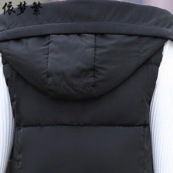 依梦繁2015秋冬新款连帽中长款羽绒棉服背心外套马甲女1629 黑色 XL