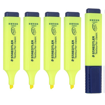 施德楼（STAEDTLER）荧光笔 1+5mm学生考试划重点办公标记号笔 儿童手抄报绘画手账笔开学必备用品 黄色5支364-1