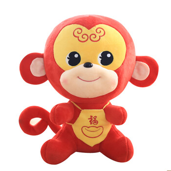 吉祥物毛绒玩具猴子公仔年会礼品新年礼物代写卡片 平安猴红色30厘米