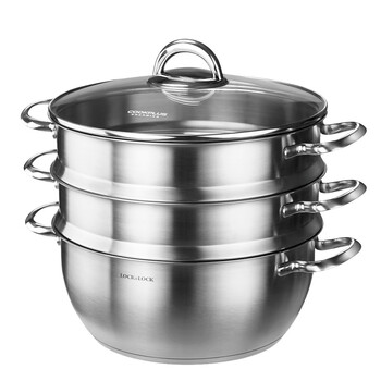 
                                                            乐扣乐扣（locklock） 不锈钢蒸锅304三层复底二层蒸笼电磁炉家用锅具 28cm                