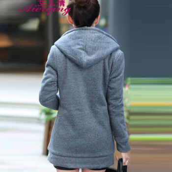 艾儿情2015新款加绒加厚衣服女装学生外套卫衣少女装潮春秋冬装韩版加大码 酒红 M