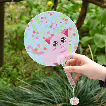 创优物卡通小扇子儿童塑料扇男女小学生夏季可爱圆扇便携式团扇 红色