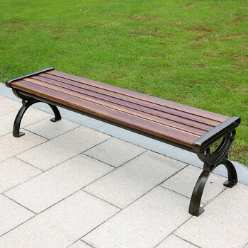 户外公园休闲长椅木质靠背座椅小区庭院园林铸铝铁艺长条凳子 铸铁脚