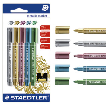 施德楼（STAEDTLER）金属色记号笔 1-2mm速干勾线马克笔 学生手账贺卡请帖签名笔开学必备用品5色套装8323-SBK5