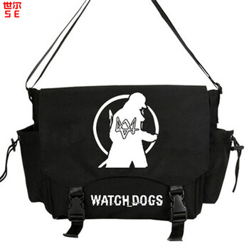 dogs2单肩包青年斜挎包男女生运动背包 看门狗白影