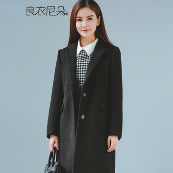 良衣尼朵2015冬季新款大衣女中长款韩版羊毛绒厚毛呢外套风衣女 驼色 M