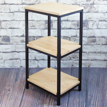 复古铁木艺落地搁板置物架三层收纳架子书架层架墙角架定做 松木色