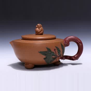 原矿芒果段 紫砂 工艺美术师丁洪斌作品 献寿壶 附证书 执壶照