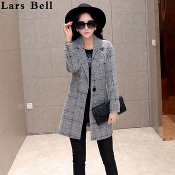LarsBell 2015秋冬修身中长款风衣 女式毛呢外套 灰色 M