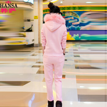 韩萨 秋冬卫衣套装女大码加厚两件套卫衣女运动装棒球服卫衣外套女 C810 粉 红 色 M