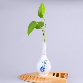 元水堂 陶瓷花瓶 手绘青花 茶室茶席摆件 兰花