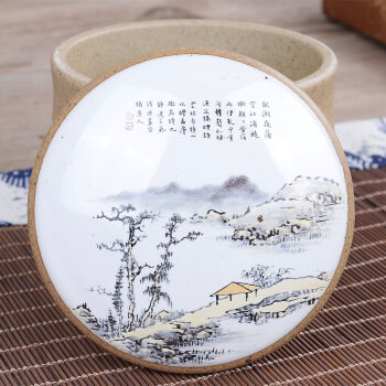 豪峰 密封窑变茶叶罐汝窑青花瓷陶瓷普洱罐储食罐密封茶罐糖果罐 陶土山水人家茶叶罐简装