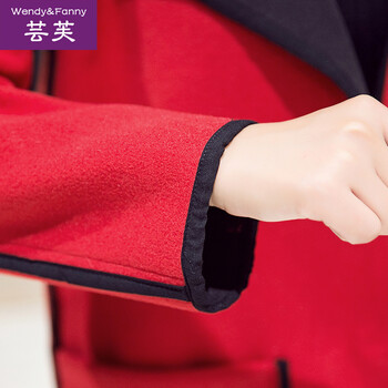 芸芙 2016新款毛呢大衣女中长款修身风衣薄款韩版呢子外套 红色 L