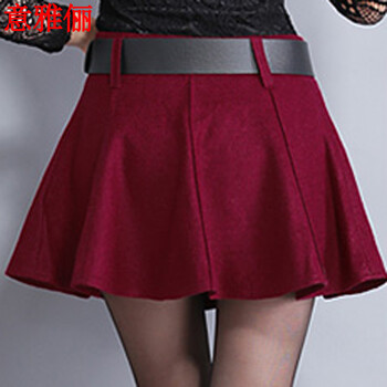 意雅俪 2015秋冬新款女羊毛呢半身裙显瘦裙裤A字裙短裙女伞裙潮 L1087 酒红色 L