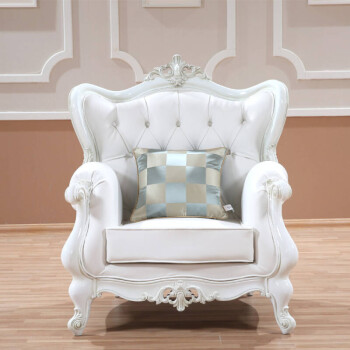 欧式沙发 新古典沙发真皮雕花美式 沙发*具 白色做旧单人