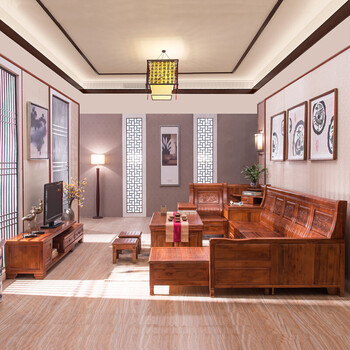 香樟木沙发 实木沙发组合多功能转角储物新中式仿古雕花客厅沙发 组合