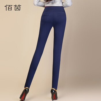 
                                        佰茵秋冬外穿加绒加厚打底裤女高腰大码弹力修身女士小脚铅笔裤 黑色加绒款 L                
