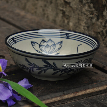 碗米豆腐碗米粉碗过桥米线碗手绘老青花碗老式碗大碗 向阳花汤碗小号