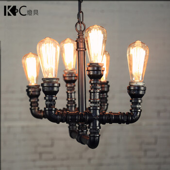 
                                        kc灯具 美式loft工业复古水管吊灯 个性创意6头酒吧餐厅吧台吊灯 KC-D1031-6烟火                
