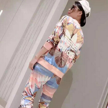 香情姿2015秋季新款印花潮女装 运动休闲三件套 酒红色 M