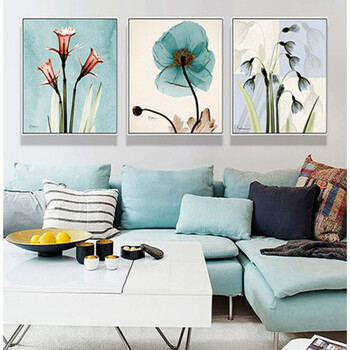 客厅装饰画沙发背景墙壁画三联约餐厅欧大气挂画卧室壁画 三色花 60*