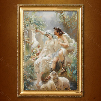 京隼家居仿真喷绘古典欧式人物装饰画玄关过道挂壁画竖版油画定制