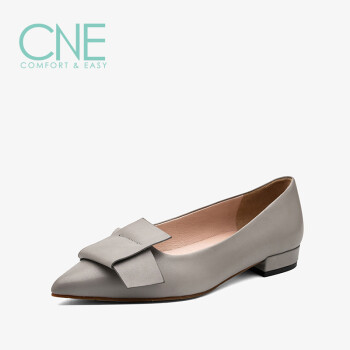 CNE 新款女鞋时尚休闲日系尖头套脚蝴蝶结粗跟低跟女单鞋CNE 9T12702 灰色 GYL 37