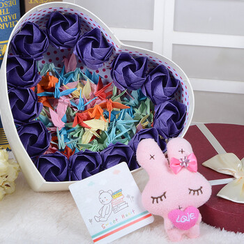 隆尚礼 520情人节礼物送女友 川崎玫瑰花礼盒99只千纸鹤成品 折纸玫瑰