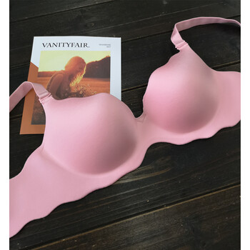 舒适无钢圈文胸夏季大码胸罩透气光面白色一片式无痕内衣女薄款 粉红