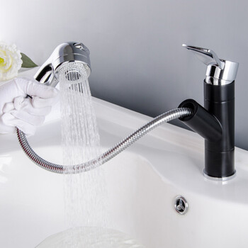 全铜抽拉式面盆水龙头冷热洗头伸缩可拉伸单孔浴柜洗脸盆龙头 新款