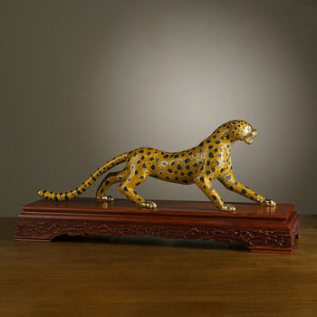 伯莎丹顿鎏金珐琅金钱豹摆件豹子摆件办公室书房创意装饰品开业高档