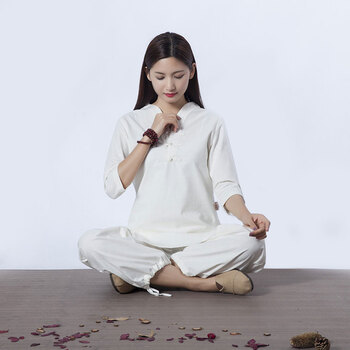 媞秋茶艺服装女套装中国风文艺复古禅意女装居士禅修服茶服棉麻茶艺师