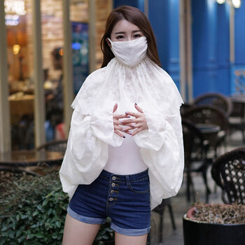 加大加宽款 夏季女防晒长手套口罩雪纺骑行开车护脸胳膊二件套 梅花款