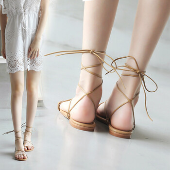 交叉绑带凉鞋女夏2018新款平底网红仙女蛇形缠绕黑色系带罗马女鞋