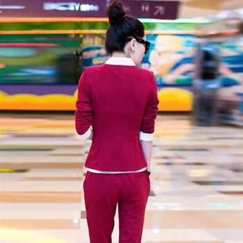 衣彤梵响 2015秋装新款休闲套装女韩版时尚三件套小西服修身女士运动套装潮 黄色 M