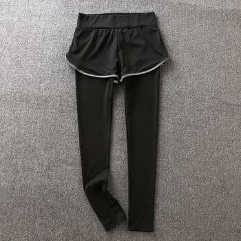 运动套装女健身服两件套 速干衣长袖假两件长裤春秋 抖音 灰色边长裤