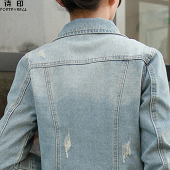诗印牛仔外套 女2015新款时尚百搭短外套女装 浅 色 L