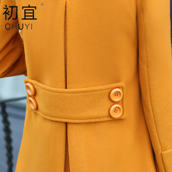 初宜2015秋季新款休闲长袖个性毛呢短外套女Y46 黄色. M