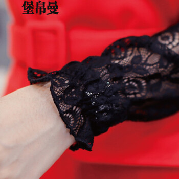 堡帛曼2016春冬新款钩花长袖蕾丝+毛呢背心裙连衣裙女两件套2131 红 色 S