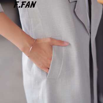 番番 F.FAN 秋装新款韩版百搭修身显瘦中长款小西装休闲外套女 99390 浅灰色 L