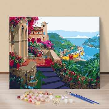 风景客厅油彩装饰画 40*50cm 伦敦街头 a521希腊风情三 40*50彩色厚框