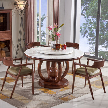 餐厅家具 餐桌 尚木之家 尚木之家 餐桌 圆桌 大理石餐桌椅组合水曲柳