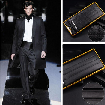 男士正装西装礼服真丝腰封领结 新郎结婚黑色纯色花红银深蓝 没有选项