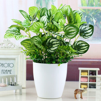 花艺赫仿真植物花假绿植假花室内外装饰塑料盆栽绿萝小盆栽仿真花草植物绿色西瓜叶 大号仿瓷瓶套装 图片价格品牌报价 京东