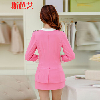 斯芭艺　2015秋新款韩版西装外套女式 小西服套装 玫粉(西装 L