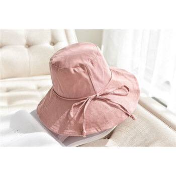 纯色大檐遮阳帽 夏季可折叠防晒太阳帽 休闲百搭布帽出游渔夫帽 藕色