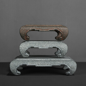 天然石材古朴典雅奇石头底座架子方形抱脚台木托 鱼缸花瓶盆景摆件