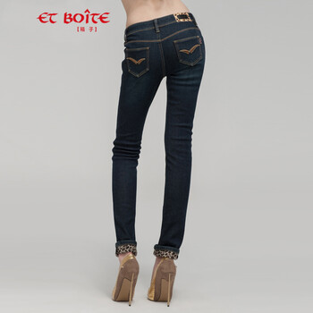 法文箱子Et Boite 女装中腰修身水洗直筒加厚牛仔裤女 E9A120 89深蓝 XL