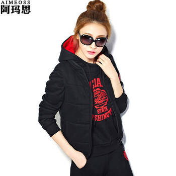 阿玛思新款卫衣三件套加厚加绒女韩版秋冬套头卫衣套装WY200 红色 XXXL