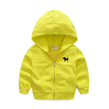儿童拉链卫衣春装2018男童连帽外套宝宝休闲刺绣童装上衣潮 柠檬黄